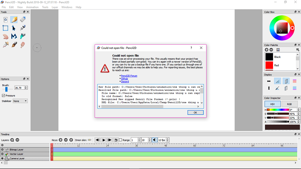 Save file wouldn't load - Bug Reports - Pencil2D Community