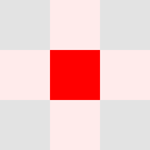 The same image but with the pixels directly adjacent to the red square having a slightly pinkish hue