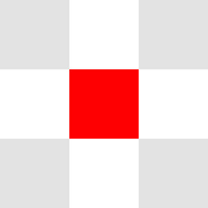 3 by 3 grid of white and gray squares with a red square in the middle